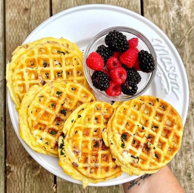 Cheesy Bacon and Hash brown Egg Waffles