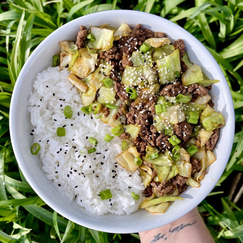 Korean Beef, Cabbage & Rice Bowl