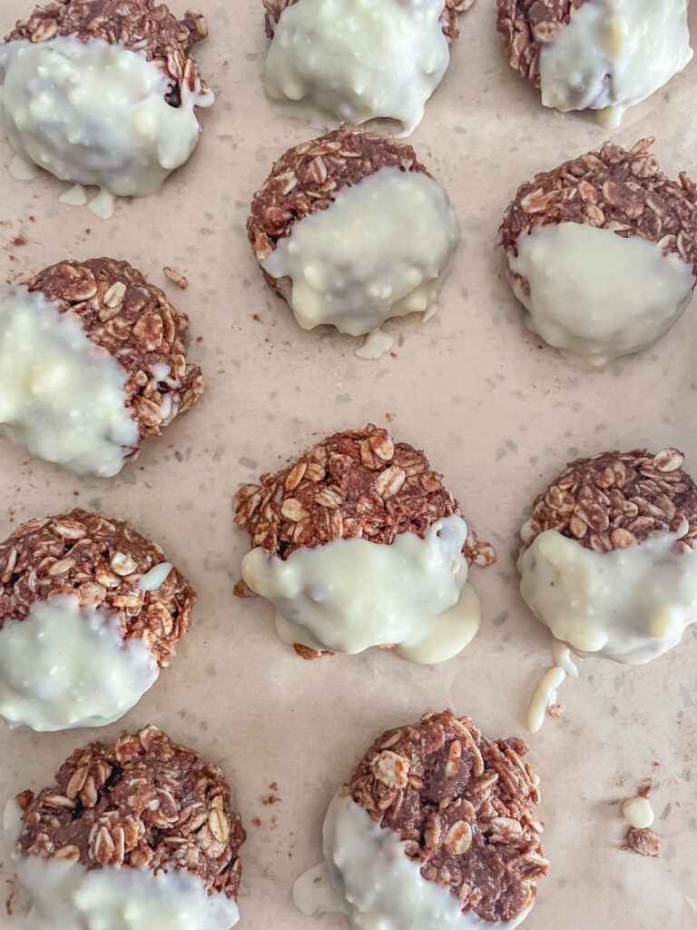 Minty White Chocolate Chocolate Oatmeal Cookies